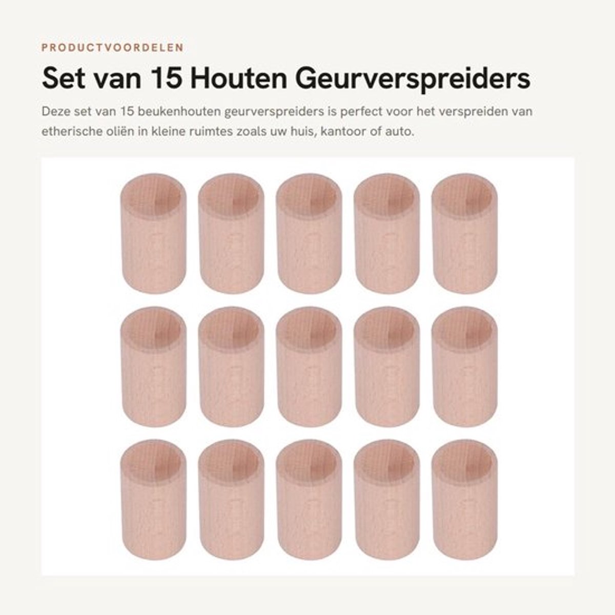 - Set van 15 Beukenhouten Diffusers voor Etherische Olie in Cilindrische Vorm voor Auto