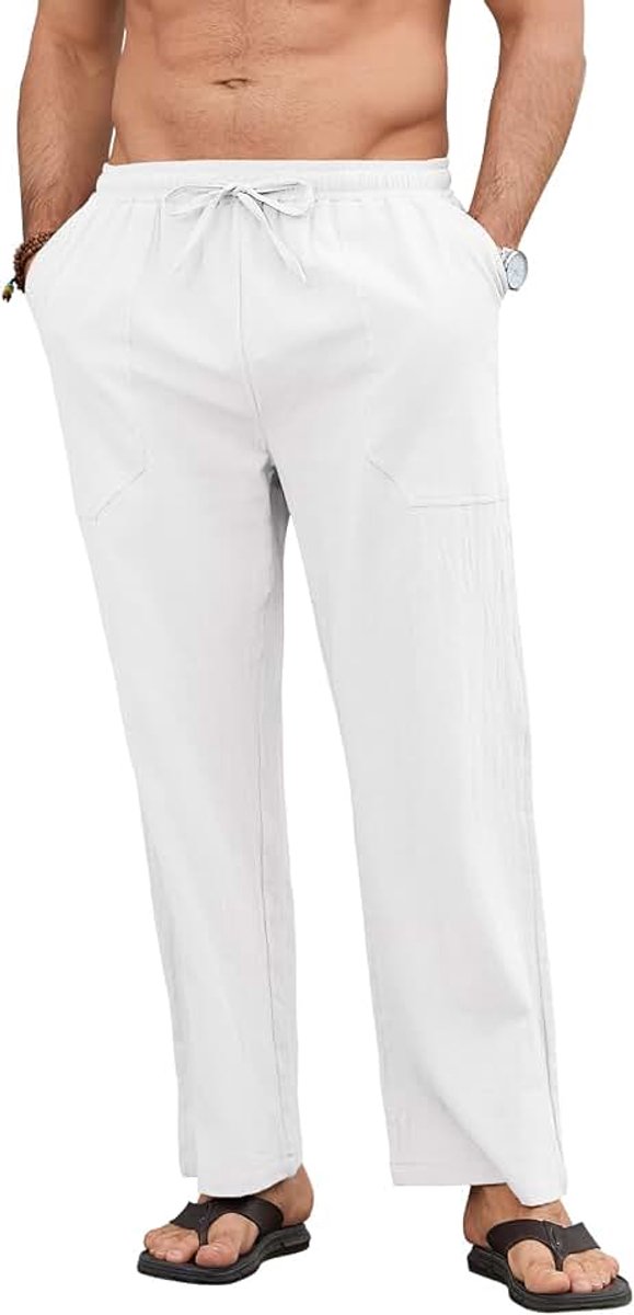 Broek voor heren, casual zomerbroek met elastische tailleband en trekkoord, met zakken voor zee, vakantie en dagelijks gebruik