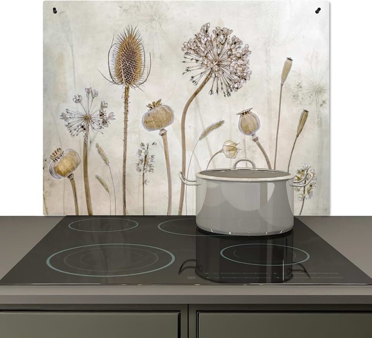 Spatscherm Keuken 51.5x76 cm Kookplaat Achterwand Beschermer Muur Spatwand Fornuis Aluminium Hittebestendig - Bloemen - Waterverf - Stilleven - Bruin - Vintage