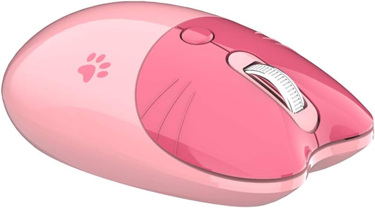 Kattenmuis, 1000 1200 1600 3 Niveaus DPI 2.4G Draadloze Stille Muis voor Meisjes Muizen met USB-ontvanger Kat-themamuis voor Computerlaptop (roze)