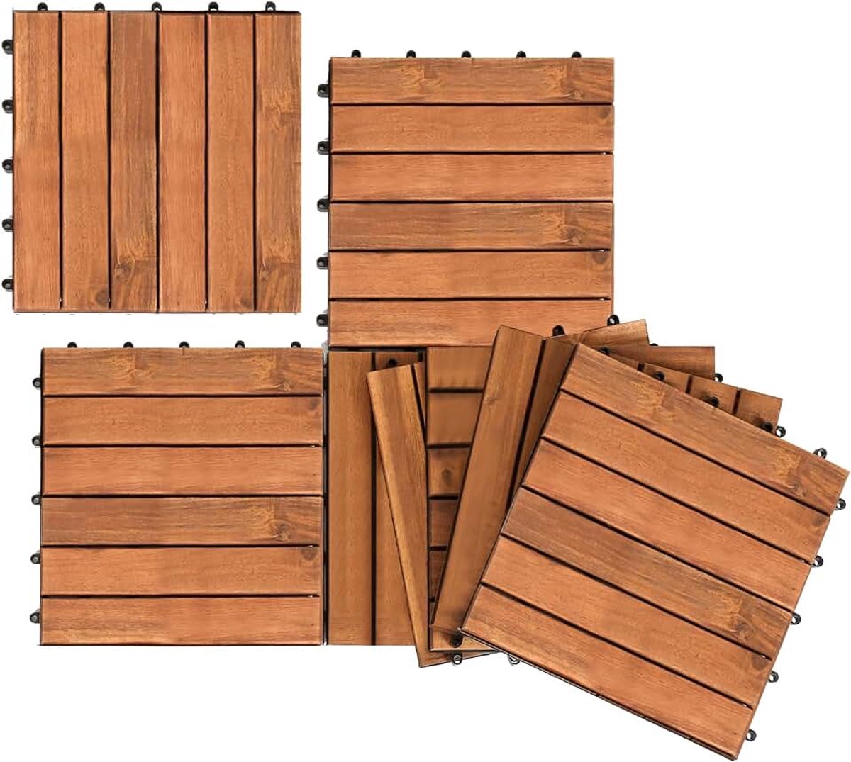 Houten tegels voor balkon, acaciahout 30 x 30 cm tegels met 6 latten, 1 m², geschikt als terrastegels en balkontegels, voor binnen en buiten (55 stuks)