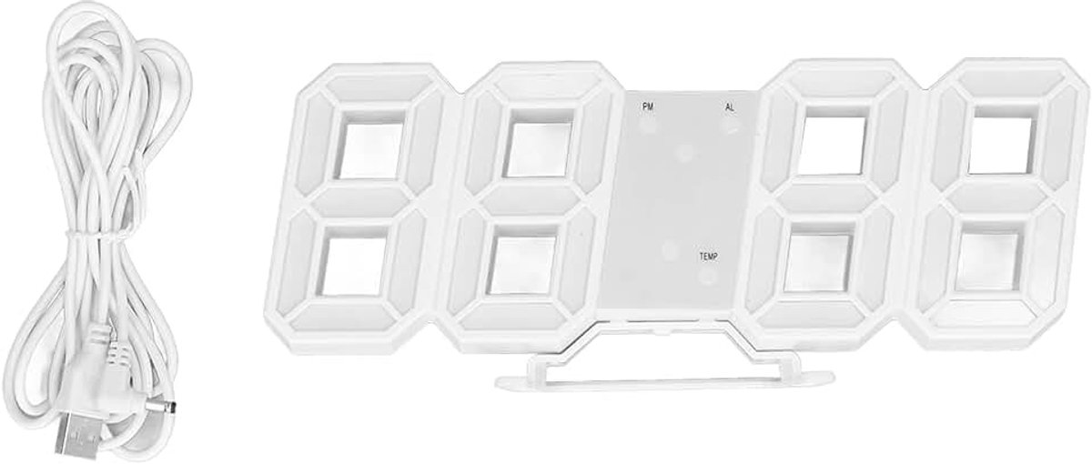 Digitale wandklok, 3D LED digitale bureauwekker met tijd- en temperatuurweergave, LED-licht nachtlampje decor klokken voor keuken slaapkamer kantoor (wit frame wit karakter)