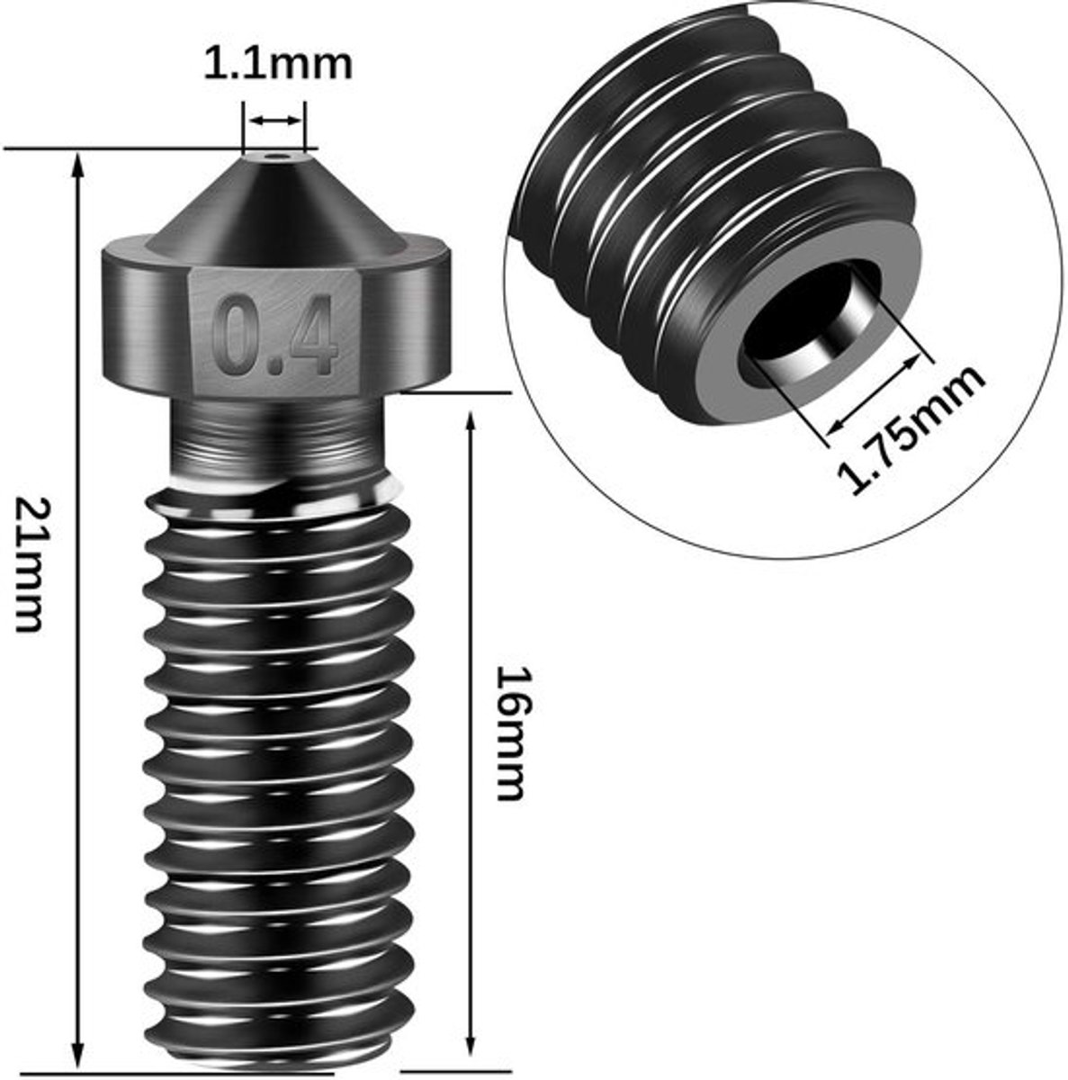 Mondstuk 0,4 mm Hoge Hittebestendigheid - Gebitsprotecties - Mondstuk Stofzuiger - M6 Printkop - Gehard Staal - 8 Stuks