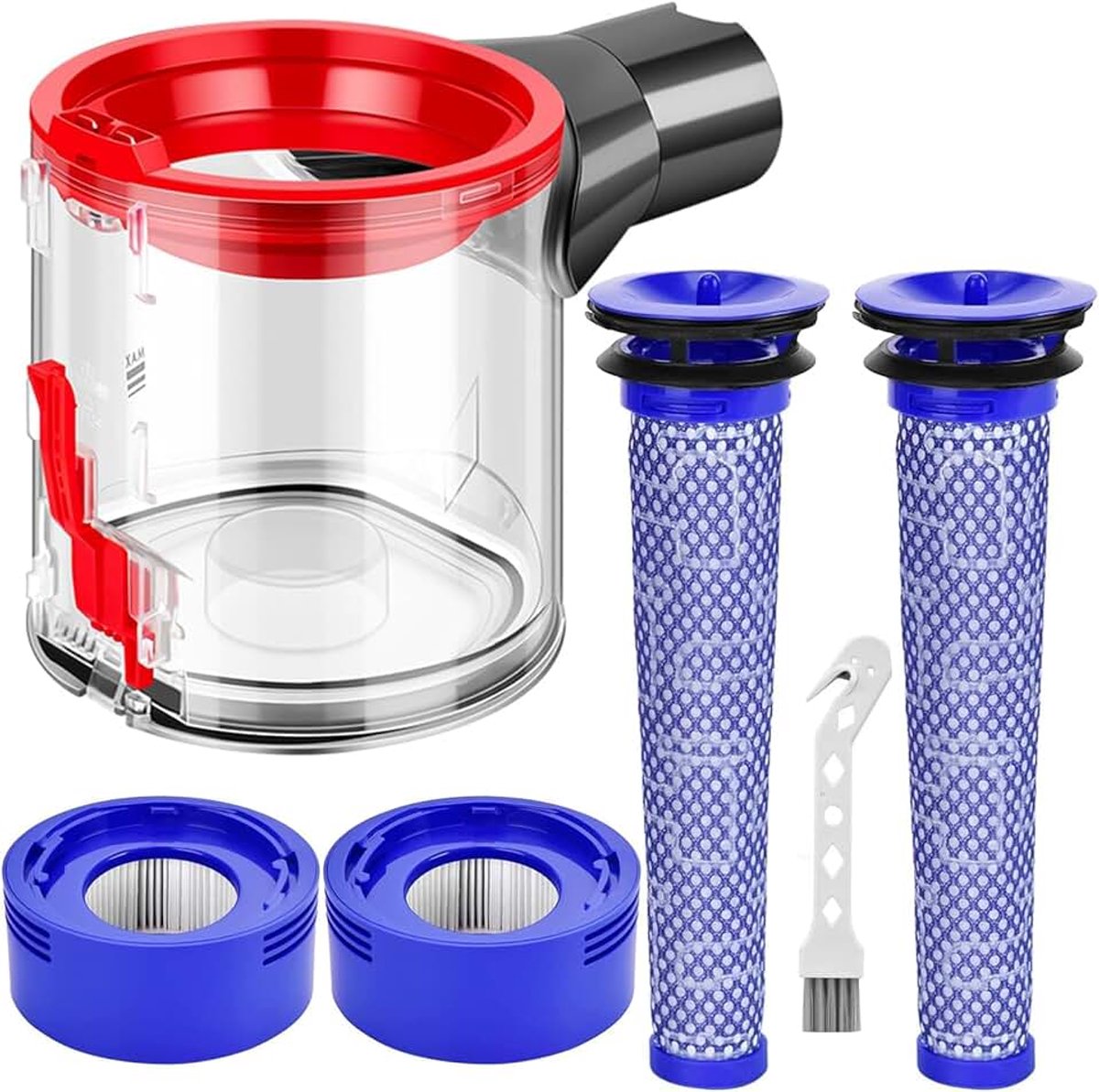 Container voor Dyson V7 V8 SV10 SV11, reserveonderdelen voor Dyson V7 V8 | Inclusief 2 voorfilters, 2 nafilters en 1 reinigingsborstel