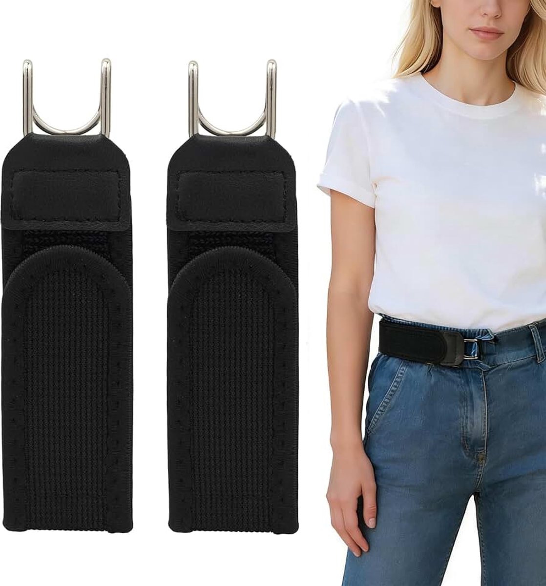 Onzichtbare elastische riem zonder gesp voor heren en dames, verstelbare tactische metalen haak, riem met klittenbandsluiting, gesploze riem voor werk, vrije tijd, business