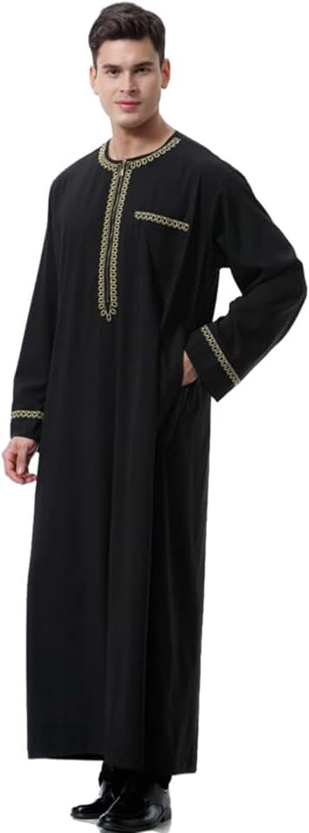 Kaftan Lange Mouw Thobe voor Mannen Zwart Jalabiya Jubba Abaya Heren Gewaden Moslim Gebed Kleden Islamitische Geschenken