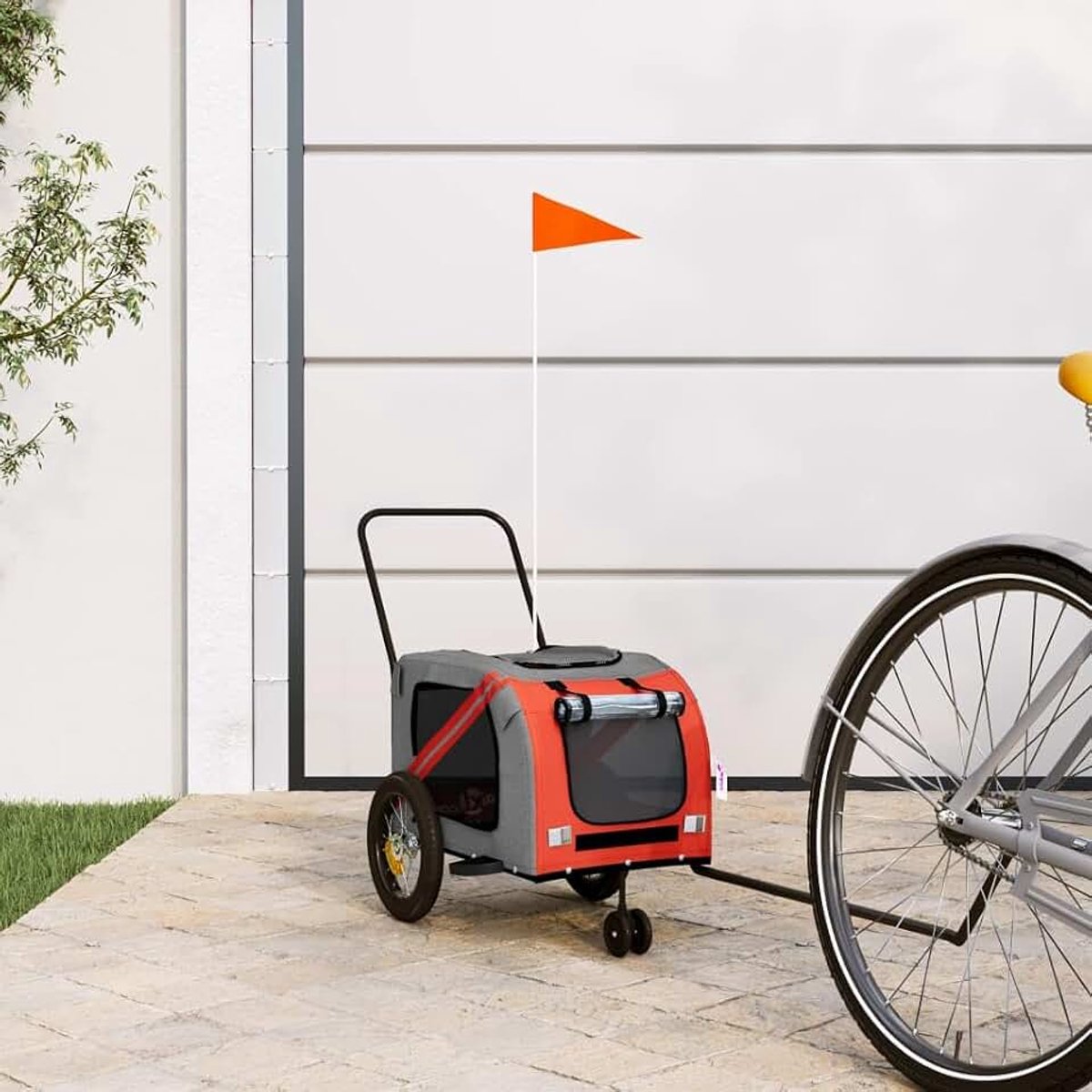 Fietskar voor honden, zwart, Oxford-stof en ijzeren aanhanger, fiets-transportaanhanger, 93886