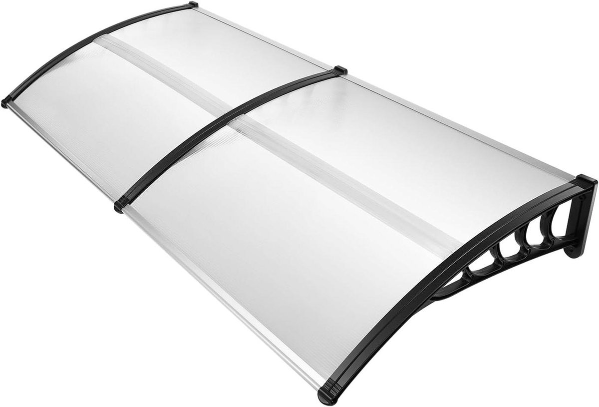 Deur Overkapping - Regendak Huisdeur - Entree Beschermen - Gebogen Transparant Design - 200 cm - Transparant Zwart