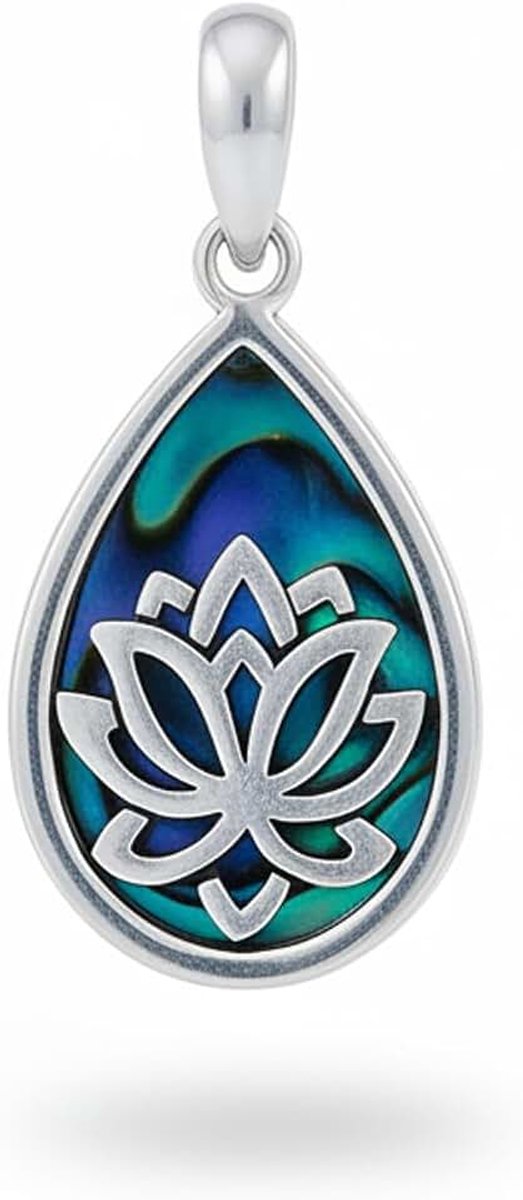Paua schelp Abalone hanger druppel met lotusbloem, 925 zilver, 208204 Lotus