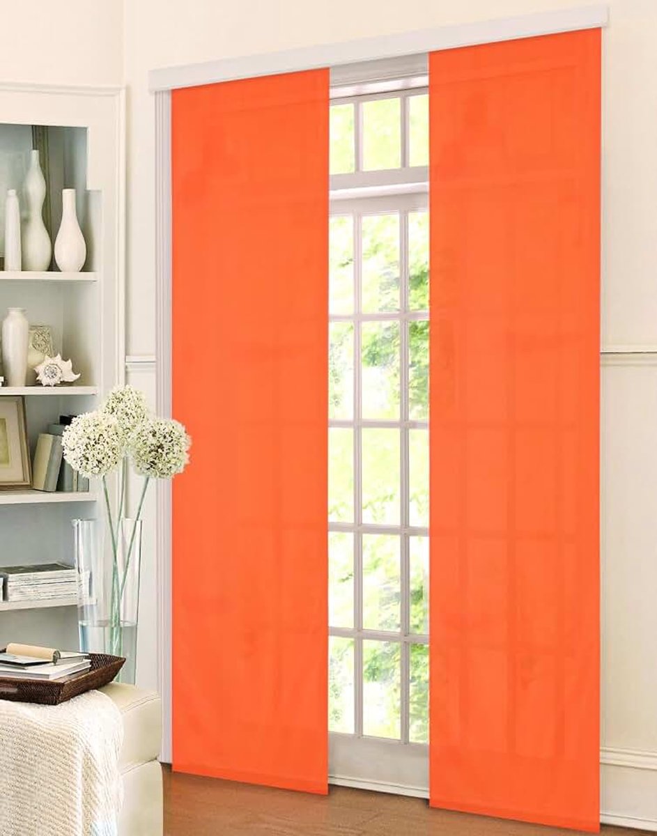 Voorhanggordijn, paneelgordijn ondoorzichtig mat, oranje, van Micro Satin (microvezel), met paneelwagen en verzwaringsstang -85600-, 85600