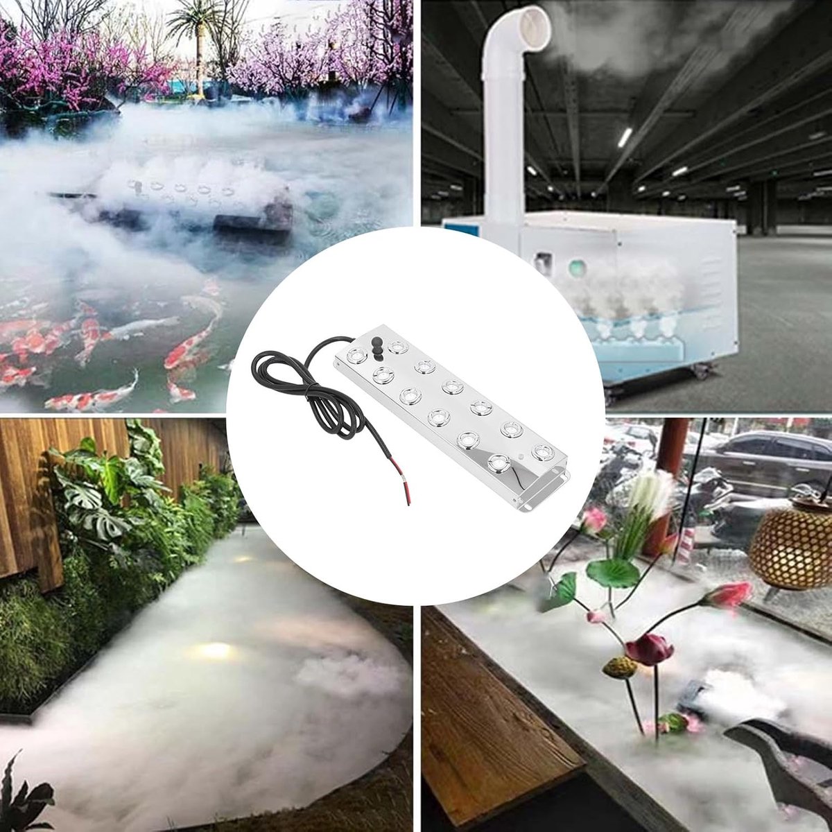 Ultrasone Rookmachine - Mistmaker Fogger - Atmosfeer Creëren - Waterdicht RVS - 12 Vernevelingskernen - Zilver