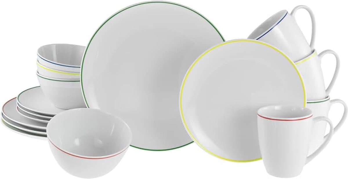 24054, serie Luna Color Line, 16-delige serviesset voor 4 personen, combiservies van porselein, vaatwasser- en magnetronbestendig, kwaliteitsproductie