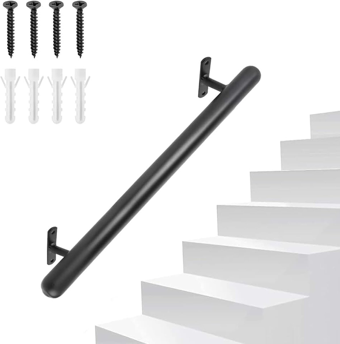 Trapleuning, metaal, 66 cm, trapleuning, roestvrij staal, barrièrevrije trap, handgreep, wandmontage, trapleuning, set Ø 32 mm, wandleuning, veiligheidshandgrepen voor balkon, balustrade