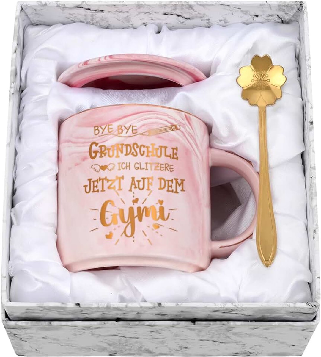 Gymnasium 5e klas geschenken mok voor jongens meisjes - Bye basisschool - cadeau-idee eerste schoolwisseling basisschool gymnasium overgang middelbare school cadeau, 400ml roze