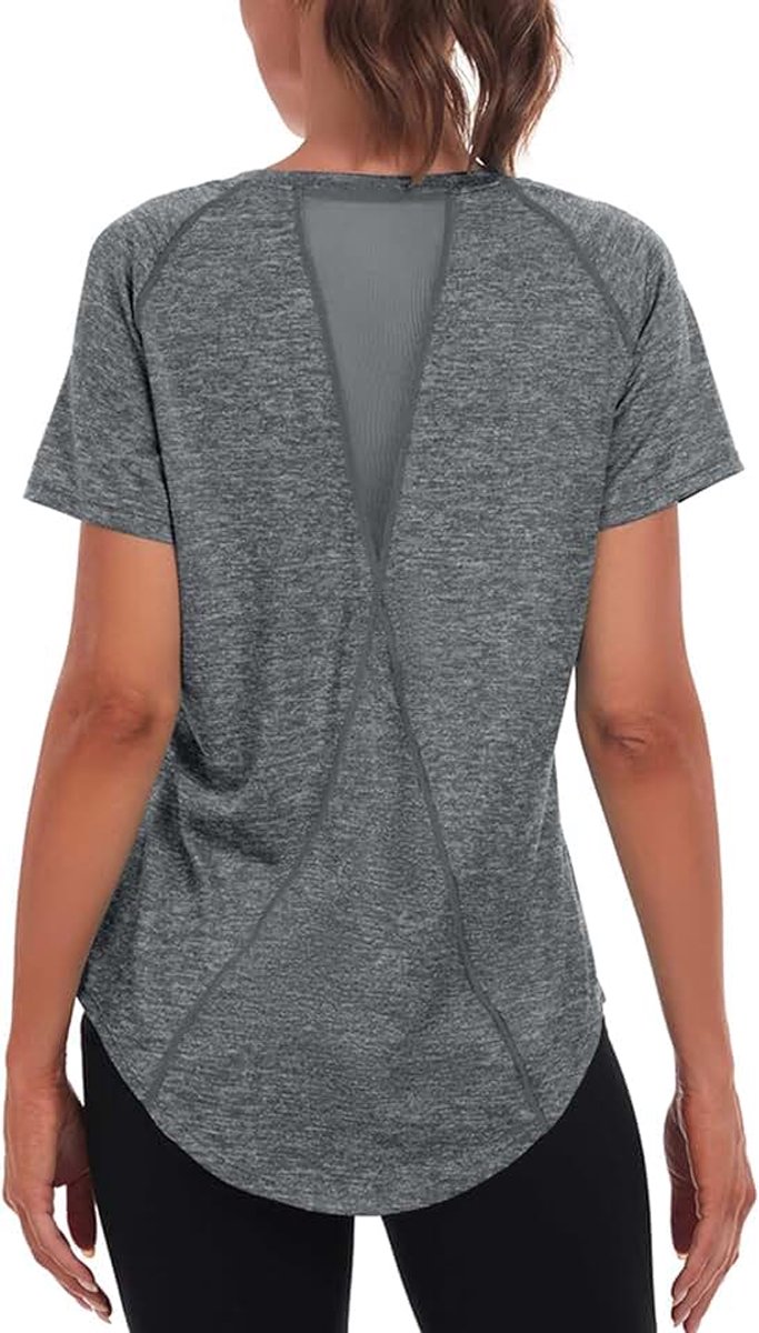 Sportshirts voor dames, korte mouwen, sporthemdje van lichtgewicht, vochtafvoerend en sneldrogend gaasstof met een losse pasvorm.