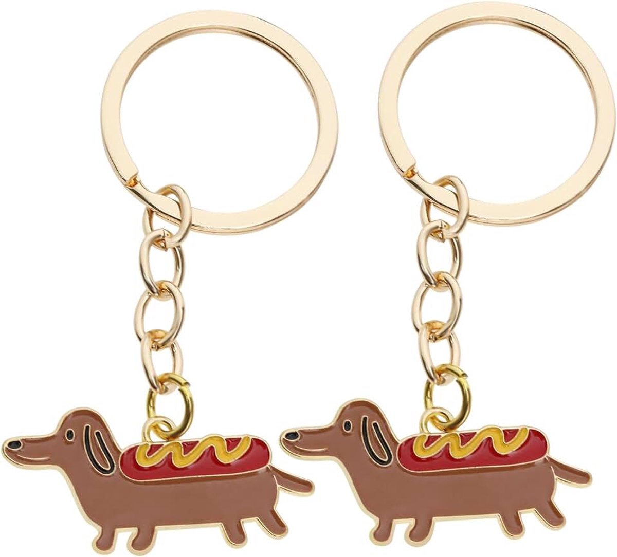 Idea 2 STKS Sleutelhanger Hond Teckel Sleutelhanger 38x18mm Goudkleurige Sleutelhanger voor Verjaardag Valentijnsdag Thanksgiving Nieuwjaar Gift voor Vrouwen Meisjes Kids Pet Bag Purse Charm,