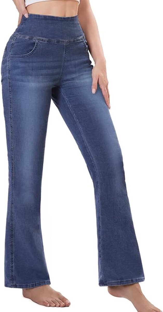 Jeans Dames, High Waist Flared Push Up Broek met Elastische Buikcontrole, Spijkerbroek voor Vrije Tijd en Kantoor