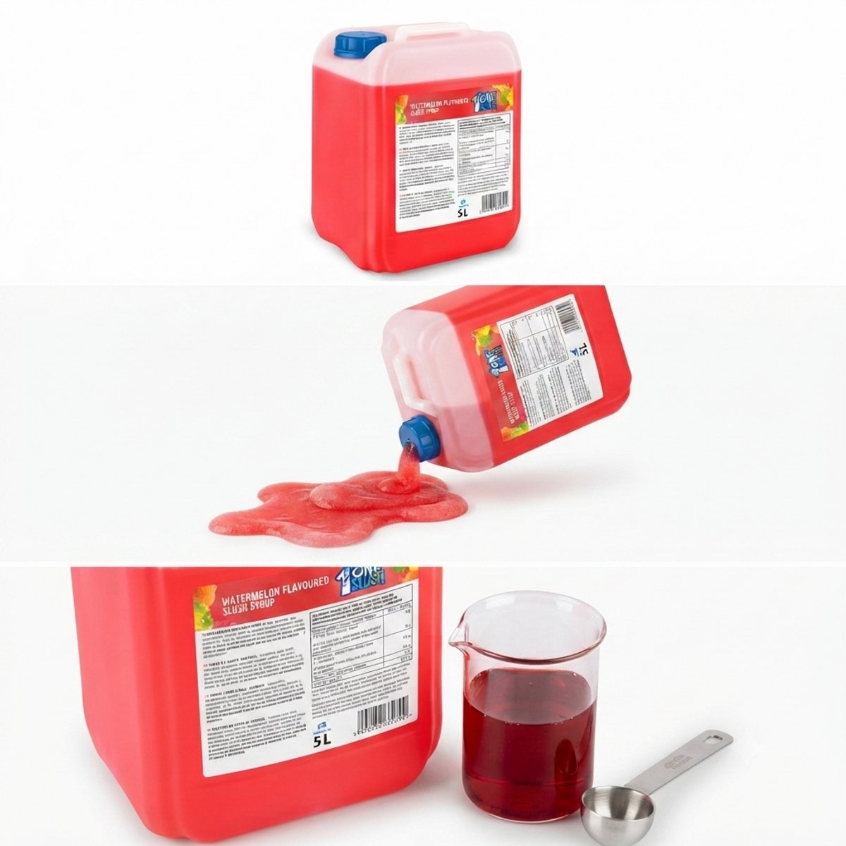 ONE SLUSH Watermeloen Siroop 5 L – Watermeloen Siroopconcentraat voor Slush-machines | Granita, Frozen Drinks, Drankenautomaten en Horeca | 1:7, geeft 40 L Met Kajal Sticker