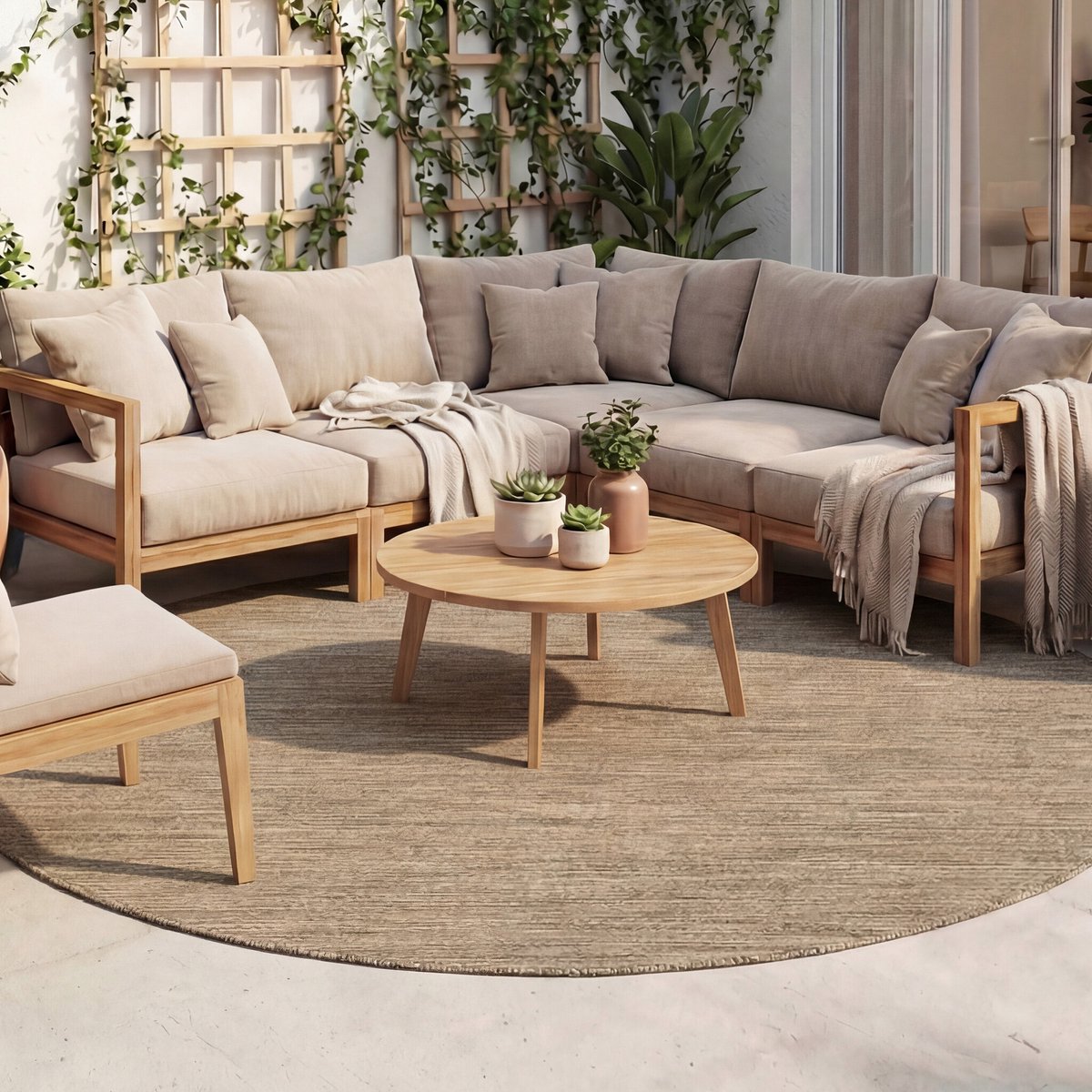 Fraai Rond buitenkleed - Malta Melange Naturel - Ø 160cm
