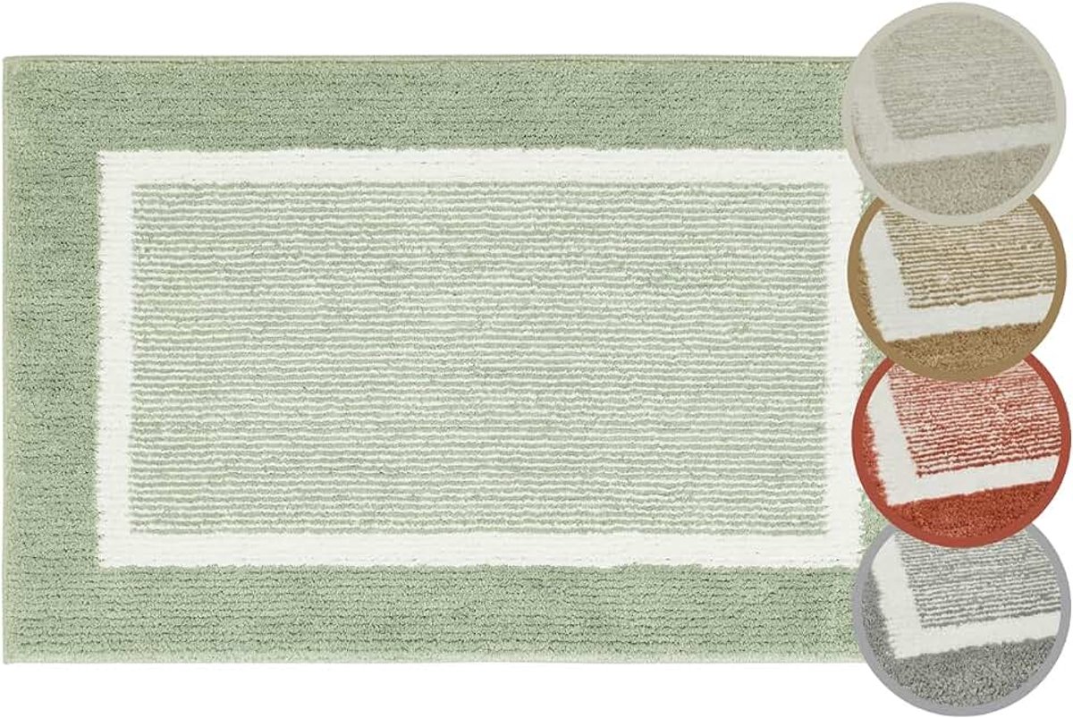 Andiamo Maui Badmat, antislip, zacht en wollig, douchemat voor badkamer, antislip, wasbaar, 50 x 80 cm, salie