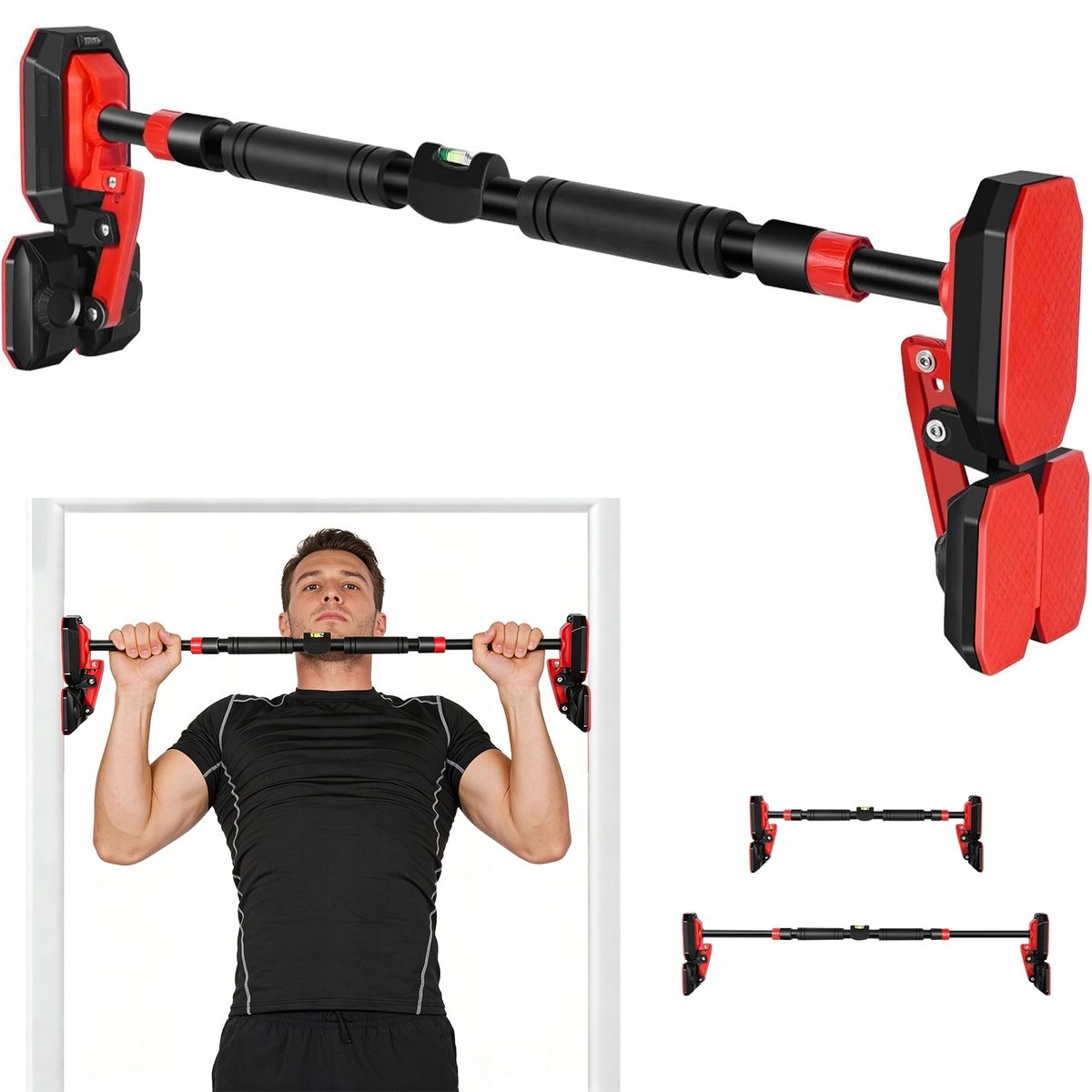 Pull up Bar Deur - Optrekstang - 76-100 cm - 200kg Draagkracht - Zonder Boren - met Driehoekige Voet & Antislip Grip & Waterpas - Voor Rug en Armen - Thuisgym