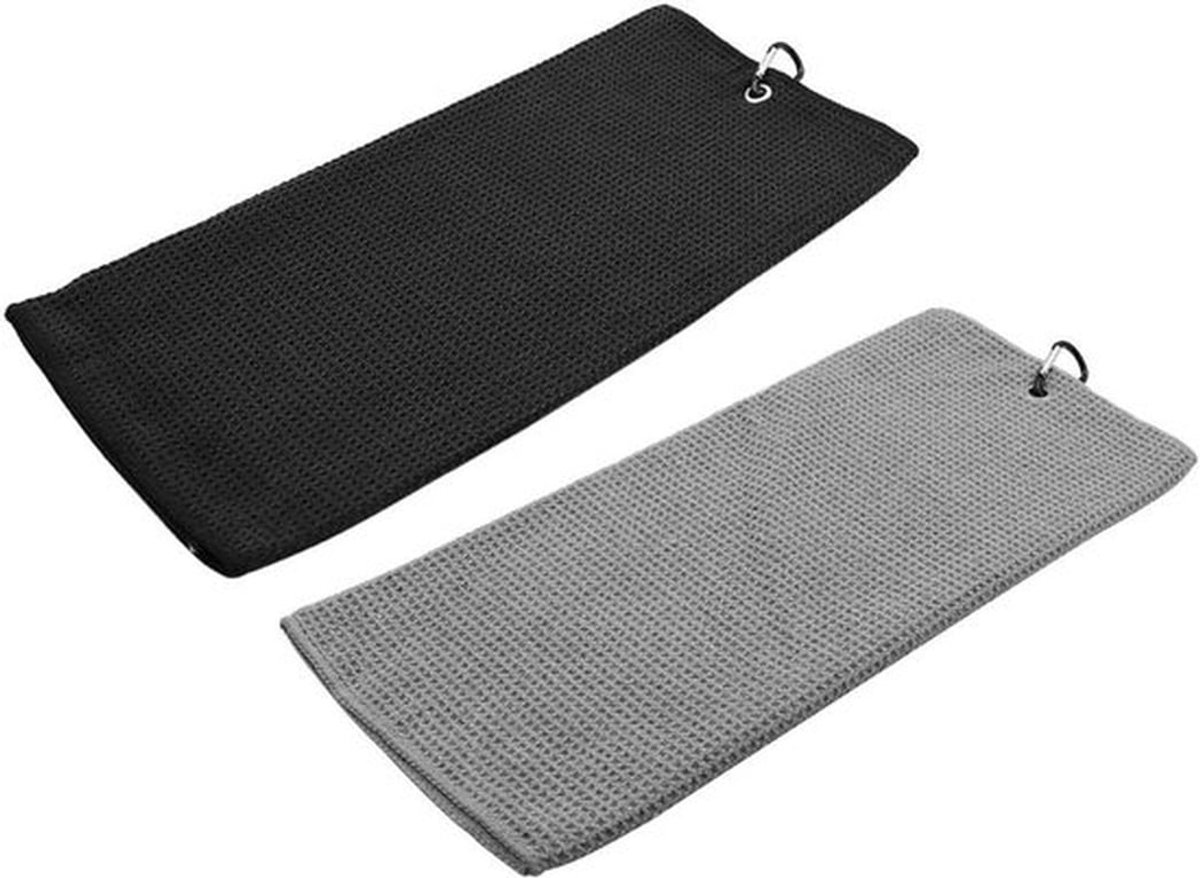 Golfhanddoeken - Microvezel - Premium - Zwart en grijs - Wafelpatroon - Heren dames - Geschikt voor golftassen - 2 stuks.