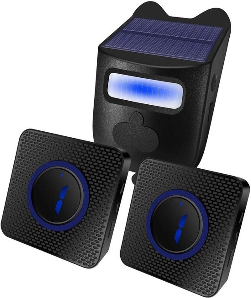Draadloos Solar Oprit Alarm Systeem met Bewegingssensor en Infrared Deurbel, 1 Detector en 2 Ontvangers voor Binnen- en Buitengebruik, EU Stekker voor Optimale Beveiliging