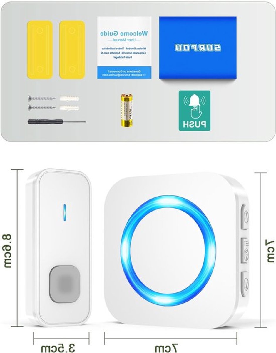 Draadloze deurbel met 12V batterij, compact ontwerp en eenvoudig te installeren voor thuisgebruik