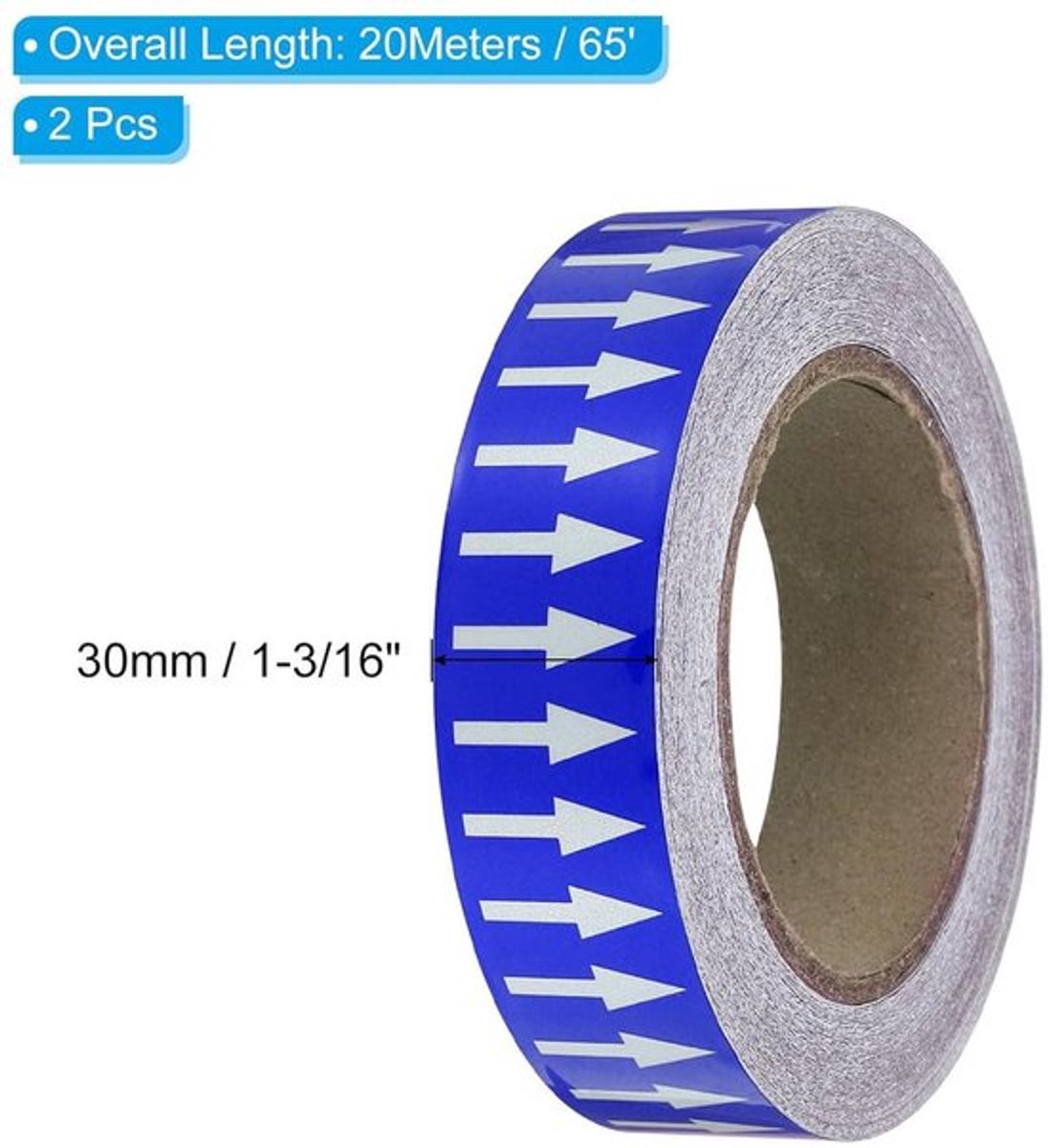 Pijltape voor stroomrichtingidentificatie, duurzaam en zelfklevend, set van 2 rollen - wit op blauw - 1-3/16" x 65'