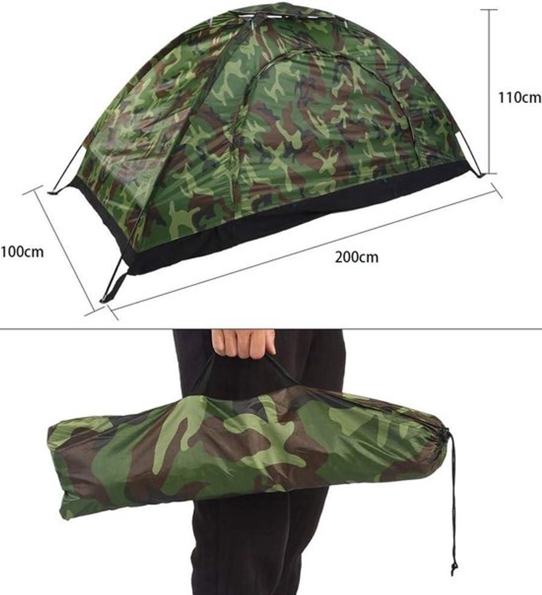 Camouflagetent met UV-bescherming voor buitenactiviteiten - Waterdicht en lichtgewicht met luchtinlaat en muggennet - Ideaal voor kamperen en wandelen.