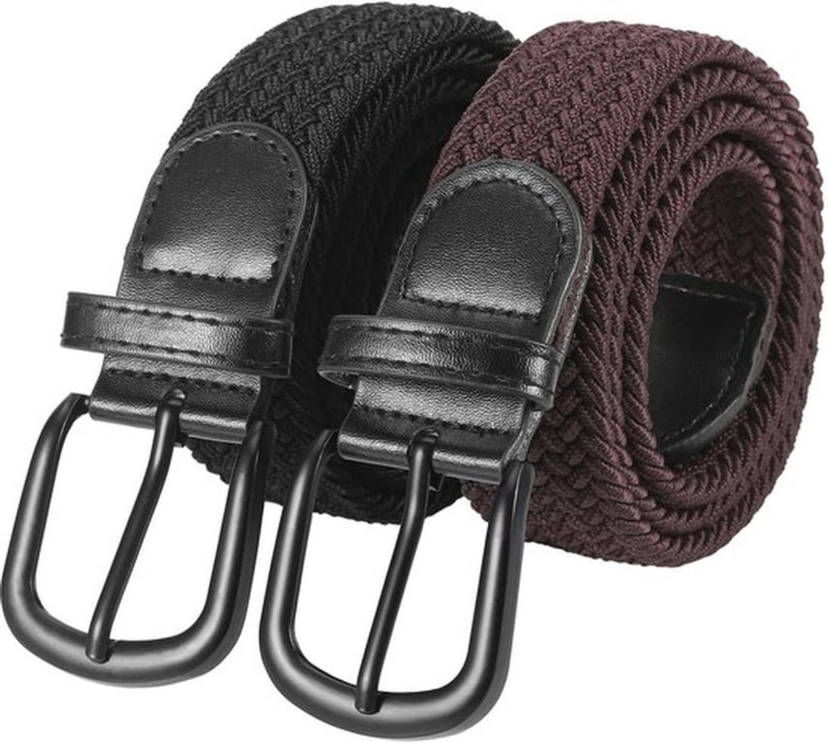 Elastische Riem 2 Stuks - Gevlochten Stretch Riem - Casual Riem voor Heren/Dames - 3,5 x 110 cm - Zwart/Bruin - Comfortabel en Verstelbaar