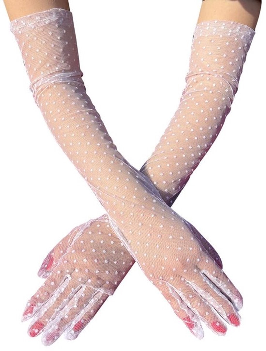 Lange Handschoenen - Elegante Tule - Zomer Handschoenen - Gala Handschoenen - Zonnebescherming - Eén Maat - Comfortabel en Rekbaar - Zomerhandschoenen
