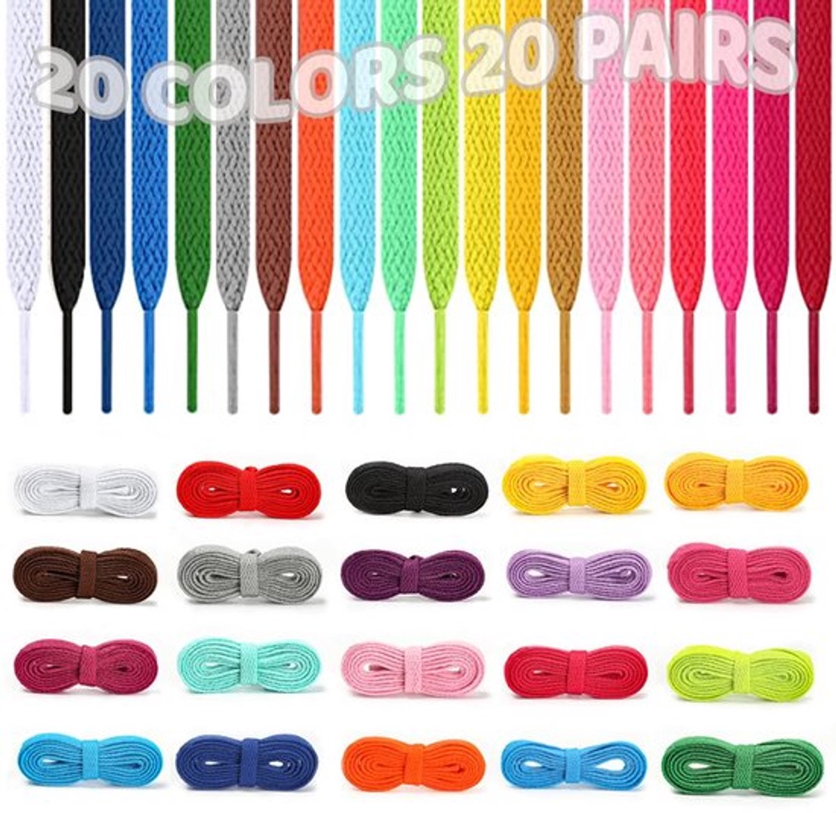 Veters 120 cm - Elastische Veters - Schoenveters 20 Paar - Veters Sneakers - Veters Wandelschoenen - Kleurvast Polyester