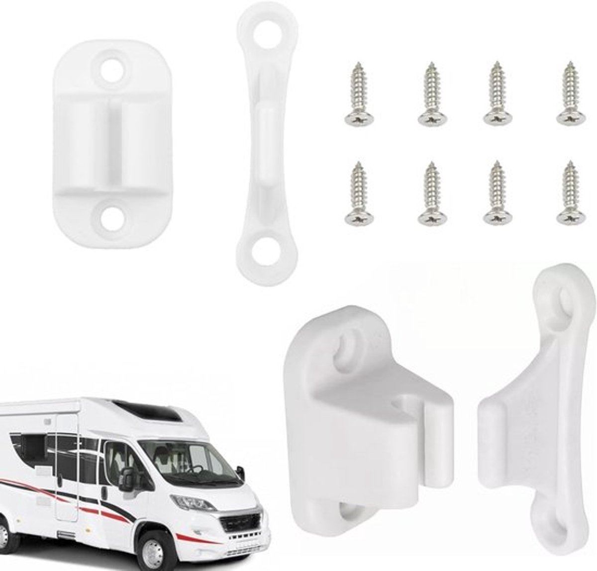 Deurslot 2-delig - Deurslot voor Caravans - Deurslot voor Campers - Deurblok - Deurklink - Wit Plastic 6 x 2 cm - Deurslot Voor Camper