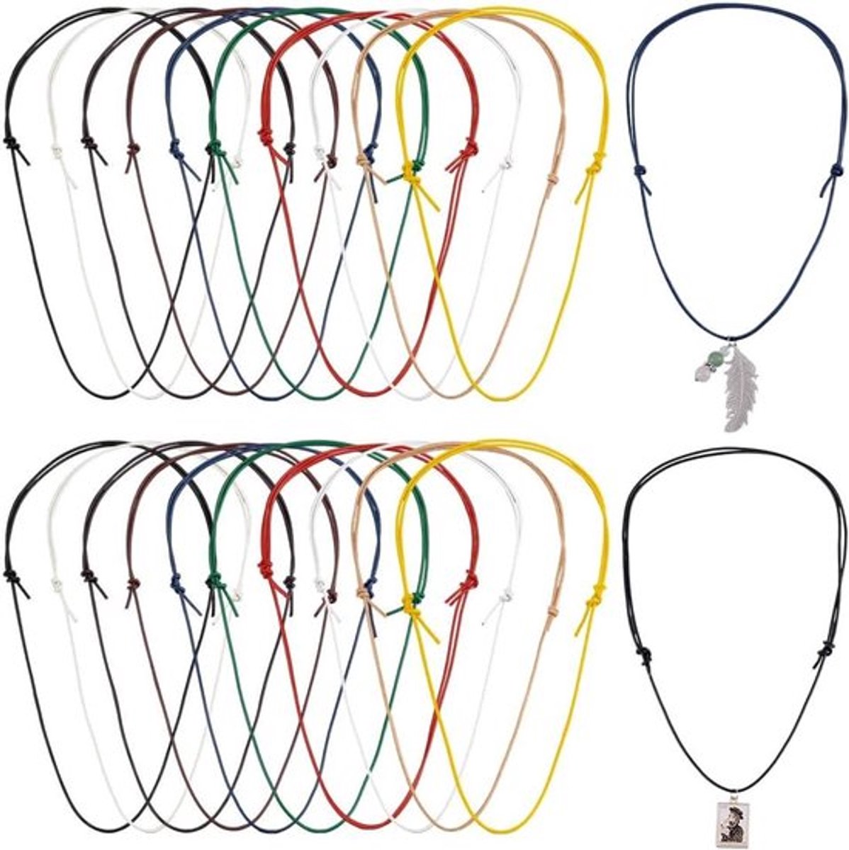 - Halskettingen - Sieraden - Verstelbaar - 10 kleuren - Vrouwen - Geschikt voor merk - Leren halskettingen, 20 stuks, 38-77 cm, verstelbaar dubbel knoopkoord, maak sieraden, 12-77 cm, Leer, Geen edelsteen.