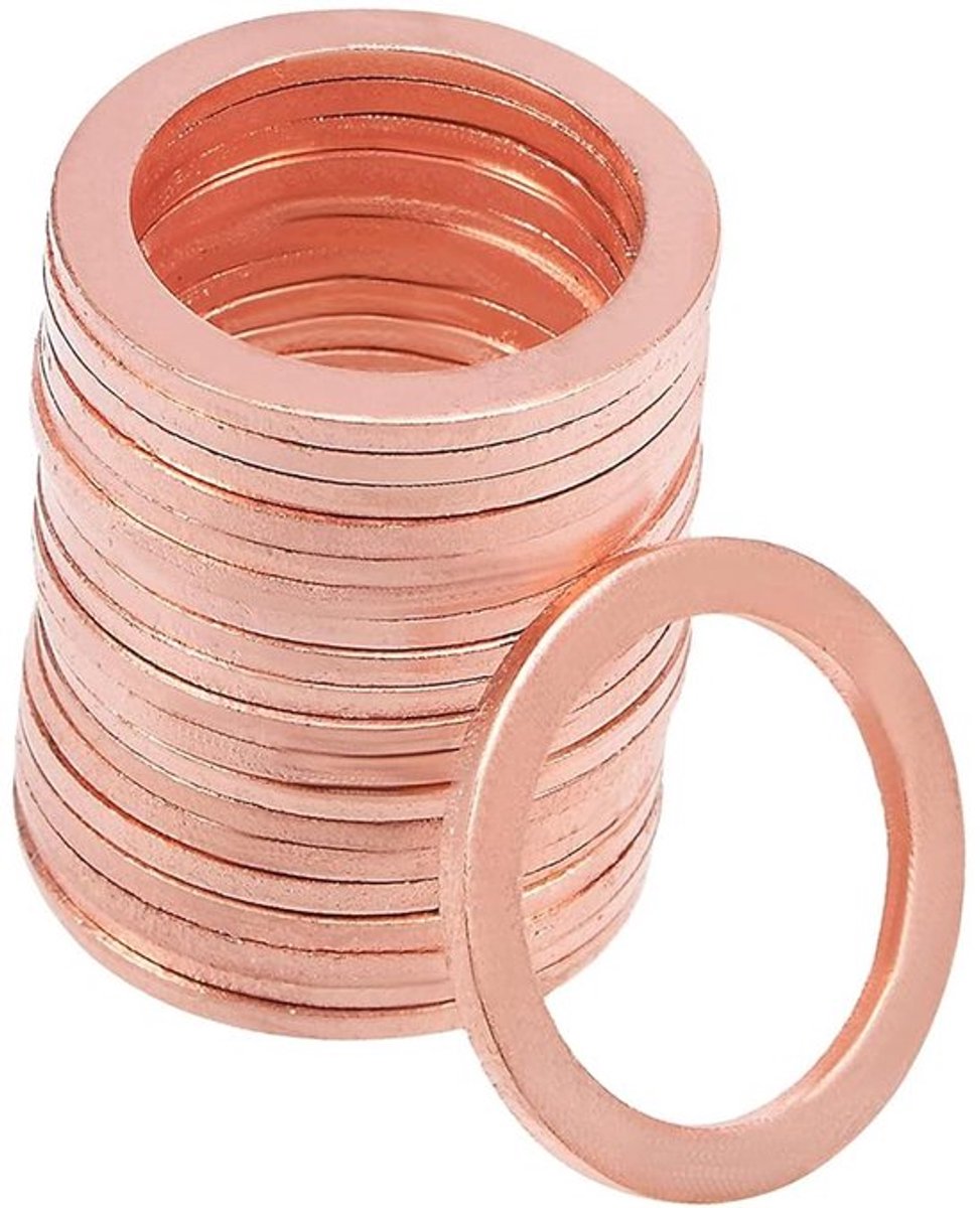 - Oliekeerring - Pakking - Koper - Ringen - Koperen - Afdichting - Fitting - Olie - 20 stuks M14 platte ringen voor ringcarterplug (M14* 22 * 1,0)