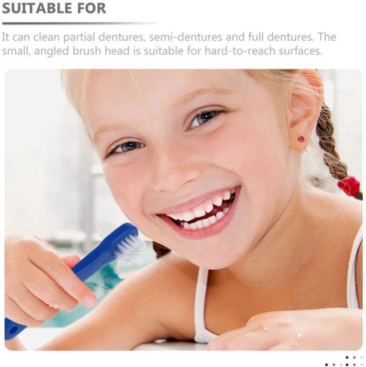 Prothese-reinigingsborstel 4 stuks - Draagbare Valse Tandenborstel - Dubbelzijdige Borstels - Ergonomisch Handvat - Geschikt voor Volwassenen - Schuine Borstelkop
