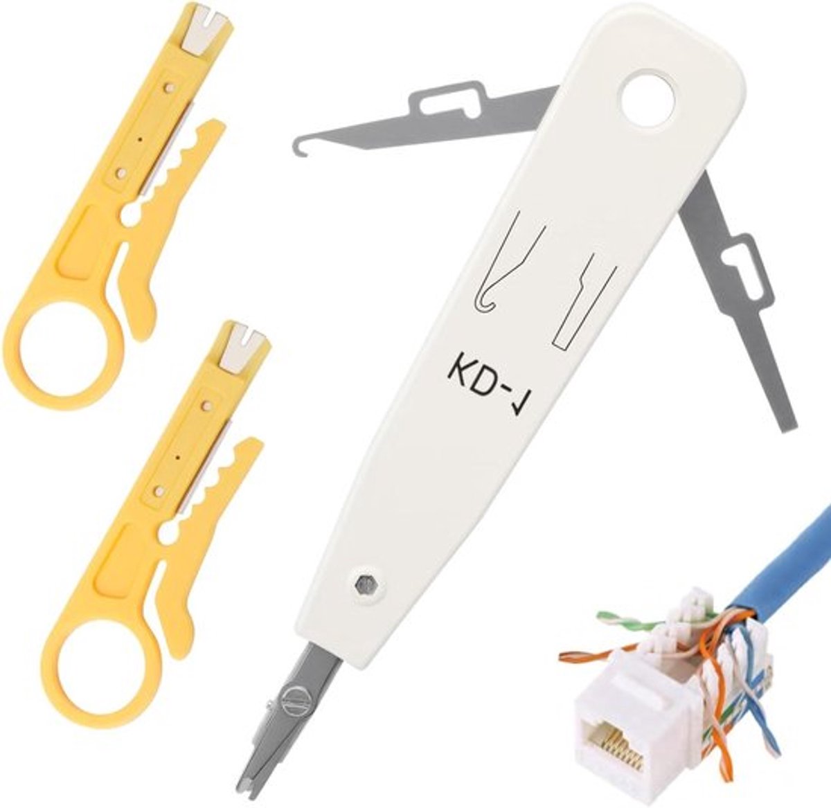 Netwerkgereedschap voor Cat 7 RJ45 netwerkdoos met draadsnijders (grijs)