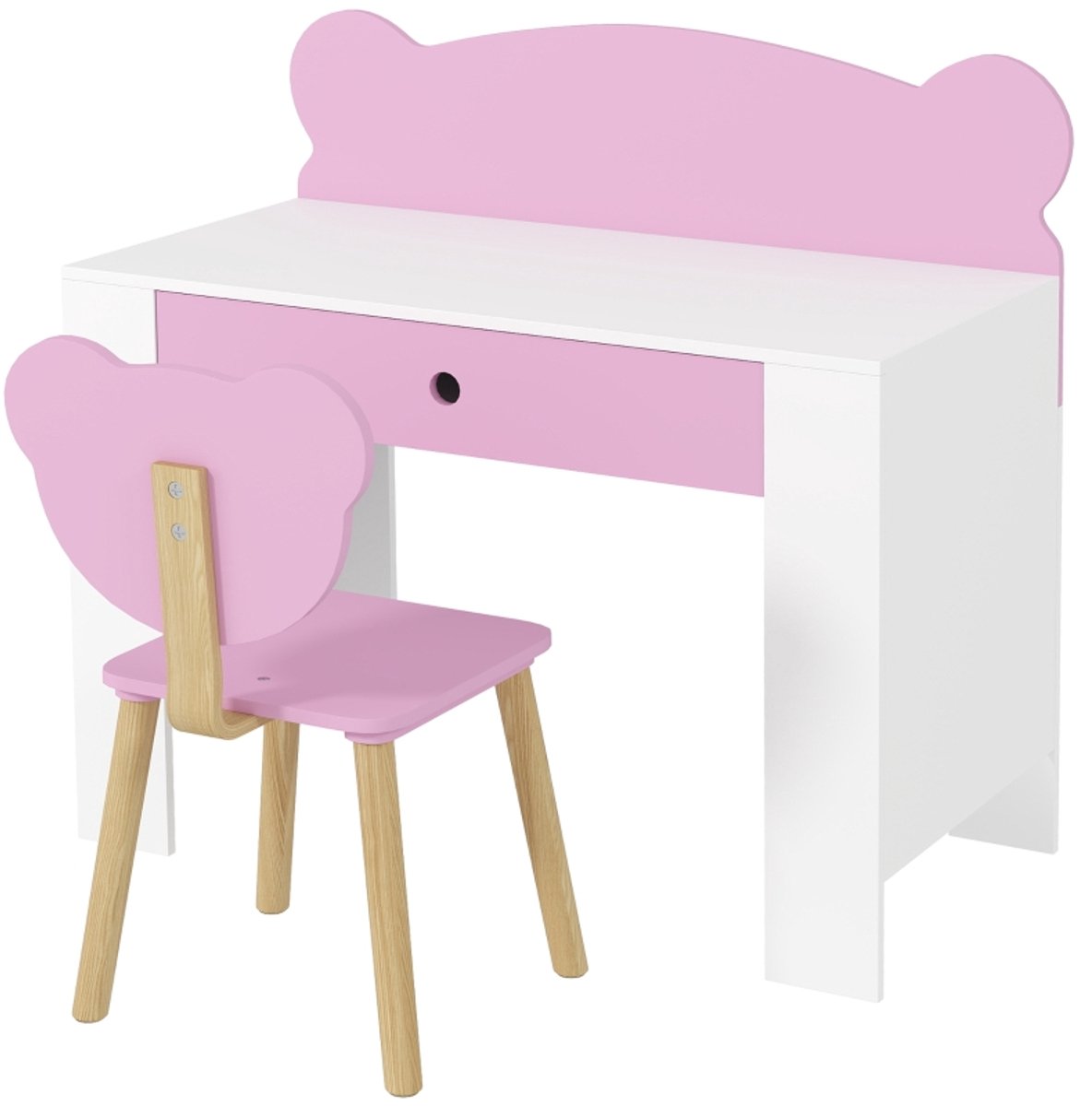 Kinder Schrijftafel Set Met Stoel Berenvorm Kinderbureau Met Lade Schrijftafel Schooltafel Kindertafel Jongens Meisjes Roze Hout 80x41x74,5 cm Houten Bureau Stoel Opberglade Speeltafel Leer Bureau Kind Kamer Belastbaar 30 kg Leeftijd 3-8 Jaar