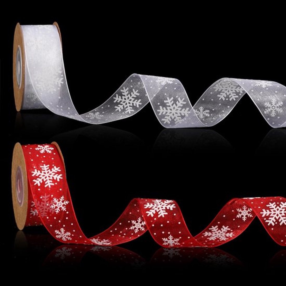 Sneeuwvloklint - Polyestervezel - Rood Wit - Kerstlint - Kerstboom Geschenkverpakking - Slinger - Geschikt voor - 20m 2 Rollen Sneeuwbloemkerstlint.