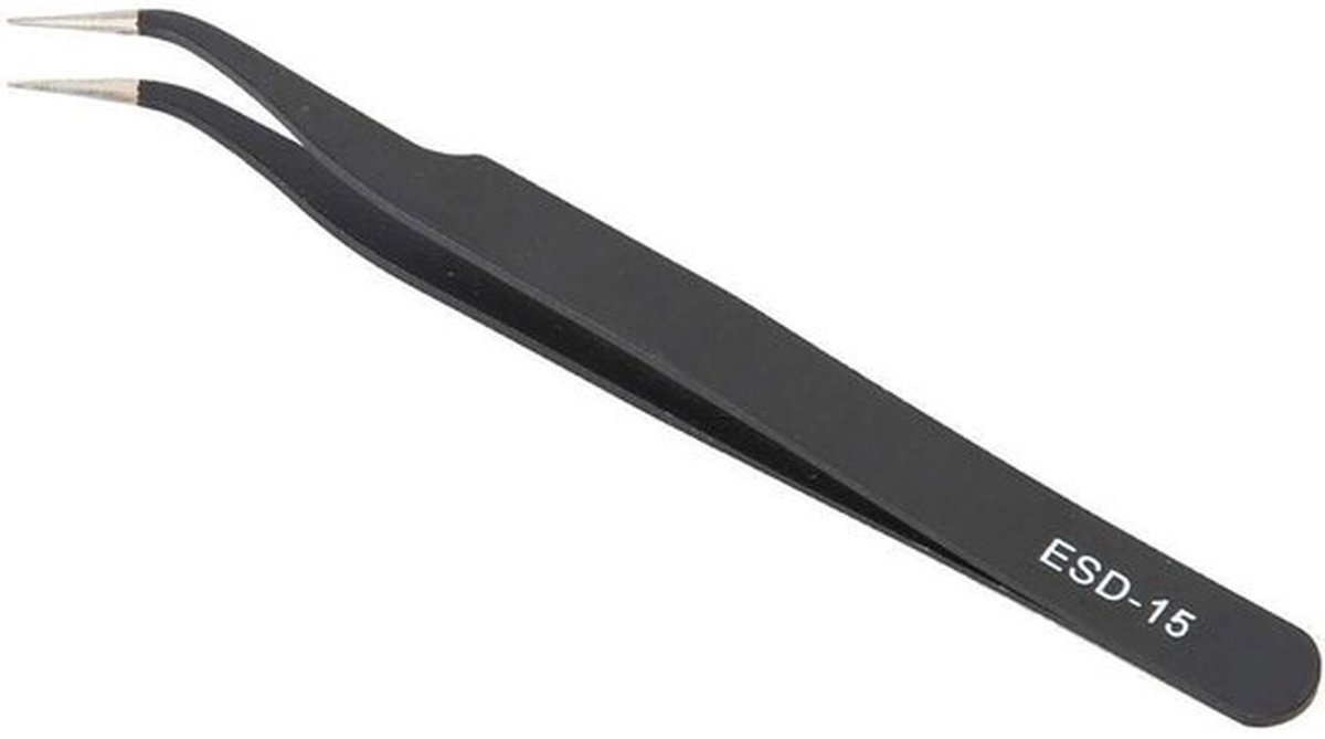 2 stuks reparatiegereedschapsset - gebogen pincetten - ESD-15 onderhoudsgereedschap - zwart - roestvrij staal - antistatische pincetten -...