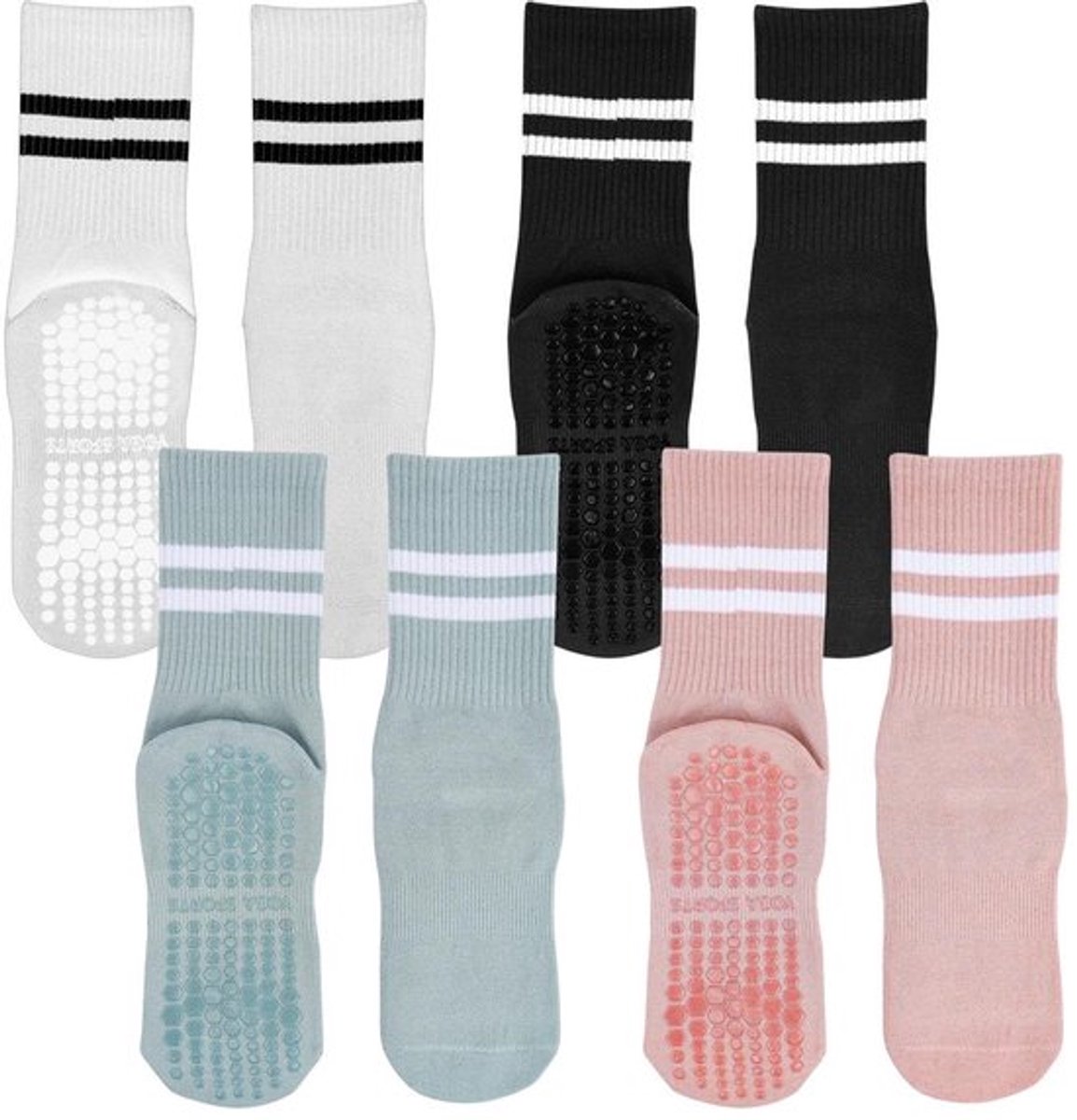 Antislipsokken Dames - 4 Paar Pilates/Yoga Sokken - Antislip Ontwerp - Ademend/Katoen - Voor Herfst/Winter - Zachte Grip - Yogasokken