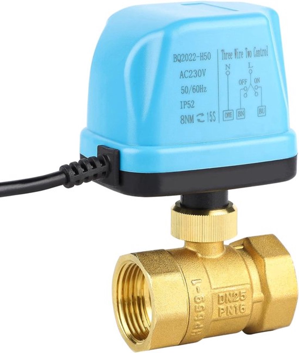 Gemotoriseerde 2-weg elektromagnetische klep - DN25 - 1 inch - 230 V - Elektrische messing kogelklep - Gemotoriseerde kogelklep - Blauw