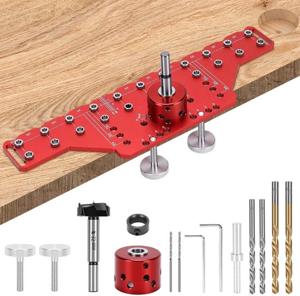2 in 1 Hinge Punch Positioner Boor Jig met 5mm en 6.25mm Gidsbussen voor Precisie en Efficiëntie in Meubelmontage