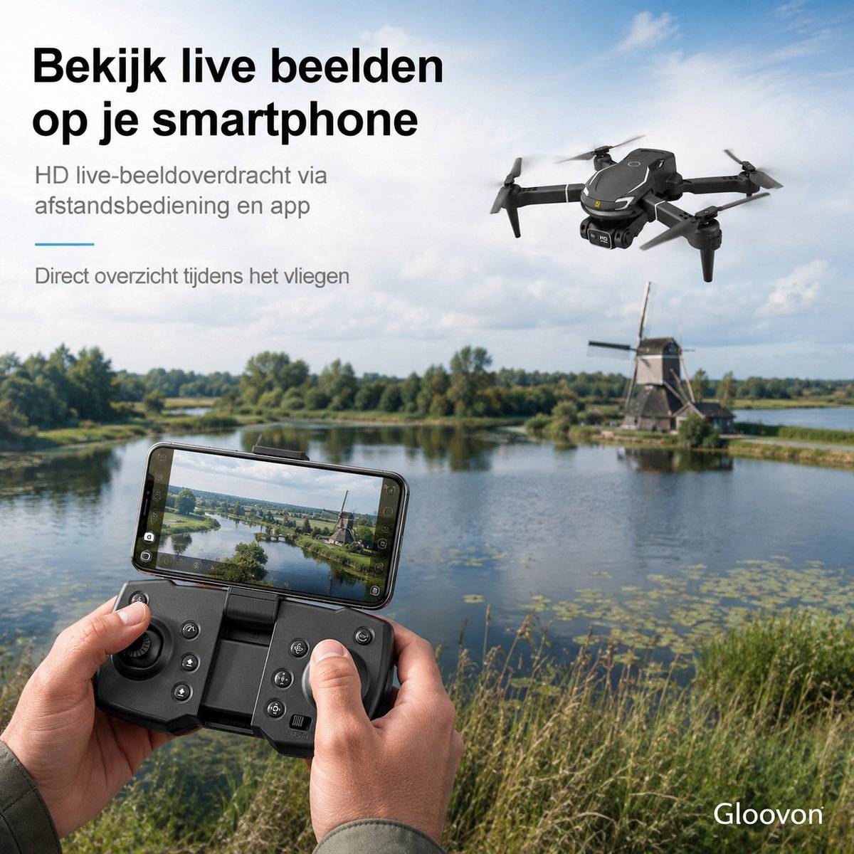 Gloovon® Opvouwbare Drone met Camera - 8K Dual Camera - 2 Accu's - 40 Minuten Vliegtijd - Inclusief Luxe Opbergtas - Zwart thumbnail 4