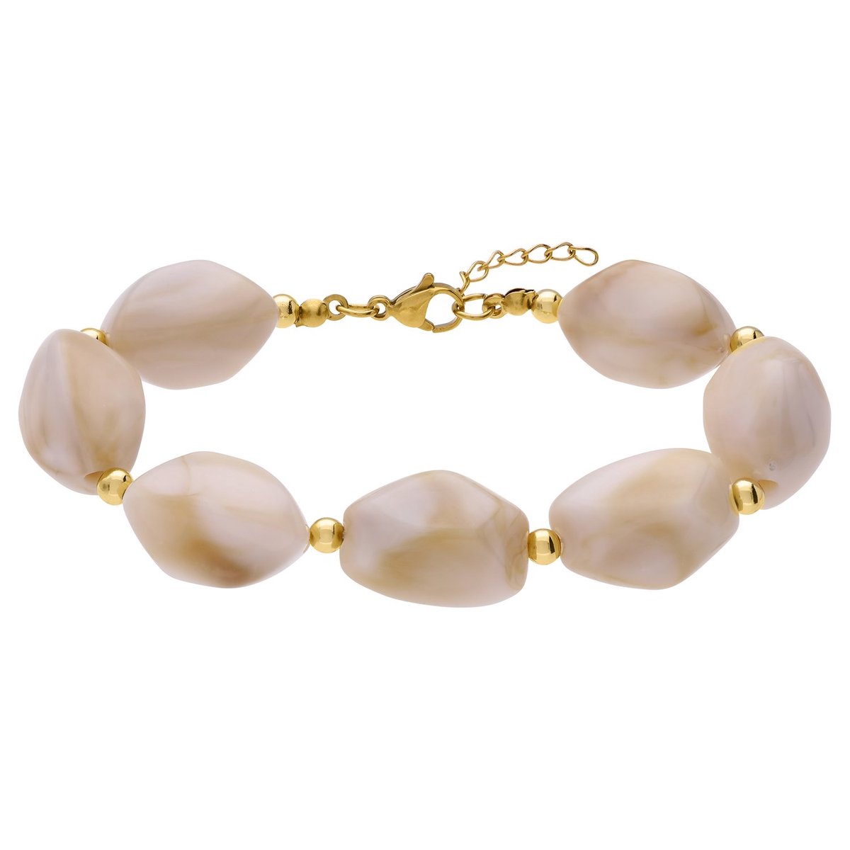 Lucardi - Dames Stainless steel kralenarmband voor dames - Armband - Staal - Goudkleurig - 21 cm