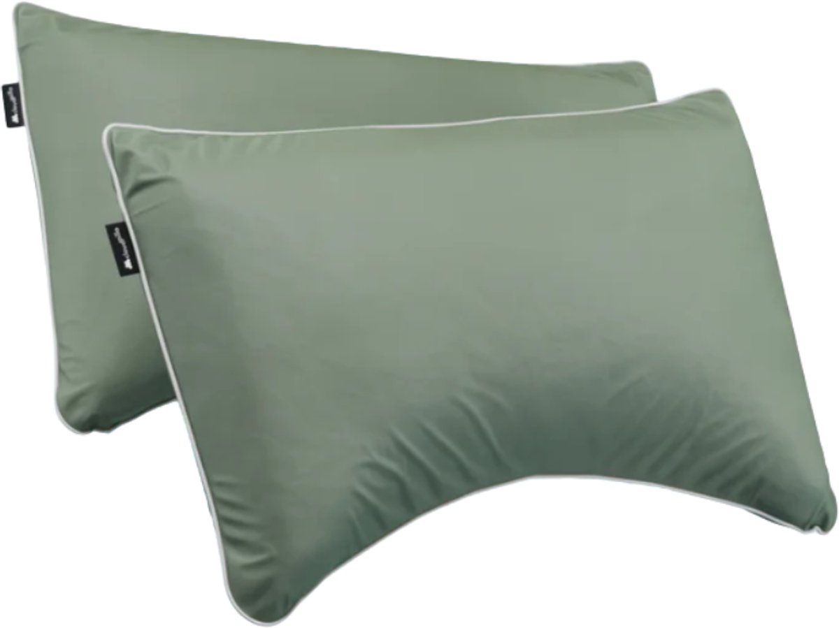 Cloudpillo Plus Duopack Kussenslopen - Set van 2 (52x82 cm) - Luxe Katoen Satijn (300TC) - Sage Green - Zijdezacht, Hypoallergeen & Ademend