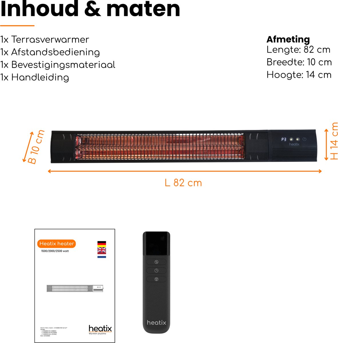 Heatix Carbon Rose Gold Terrasverwarmer – Elektrisch Infrarood Wandmodel – 2500W – Afstandsbediening – Warmtestanden – IP65 – foto 5