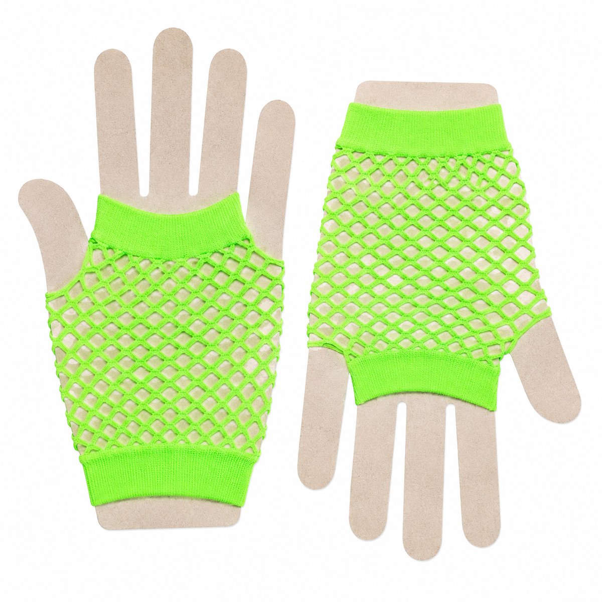 Neon Groene Visnet Handschoenen - 1 Paar - Vingerloze Handschoenen - Carnaval - Festival - Themafeest Accessoire