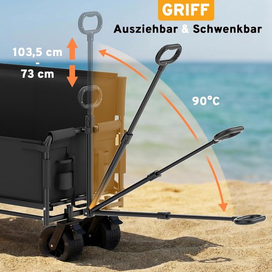 Opvouwbare Bolderkar - Transportwagen Tuinwagen - Outdoor Transport - 2-in-1 Zitbank - Tot 200 kg - Zwart van Opvouwbare Bolderkar — afbeelding 5